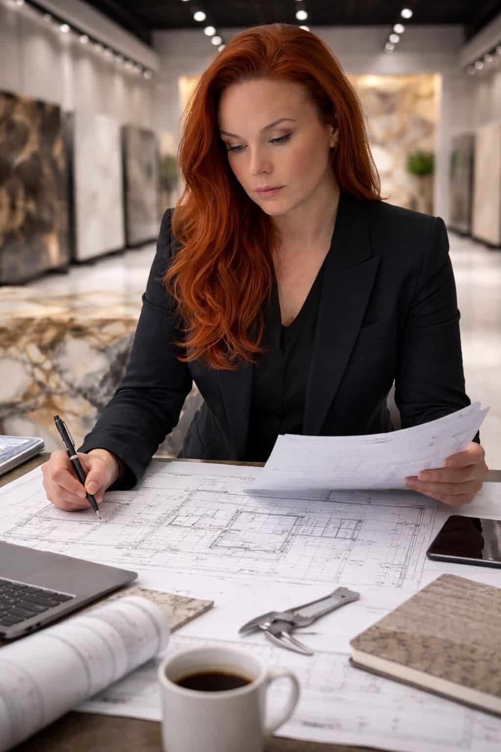 Luxury Stone Consultant USA reviewing architectural stone drawings